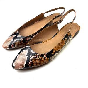 Madewell Margot slingback brown blush snake print pointed toe flats size 7.5
